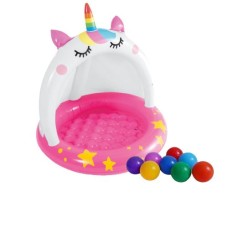 Дитячий надувний басейн Intex 58438-1 «Єдиноріг» з навісом, 102 х 102 см, з кульками 10 шт