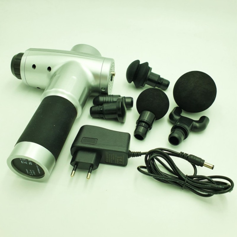 Акумуляторний масажер для тіла 4 насадки Fascial Gun KH-320 Сірий (VD201605923)