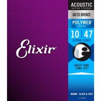 Струни для акустичної гітари Elixir 11000 Polyweb 80/20 Bronze Acoustic Extra Light 10/47 Струни для акустичної гітари Elixir 11000 Polyweb 80/20 Bronze Acoustic Extra Light 10/47