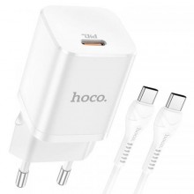 Мережевий зарядний пристрій Hoco N19 Rigorous PD25W Type C to Type C Білий Мережевий зарядний пристрій Hoco N19 Rigorous PD25W Type C to Type C Білий