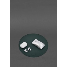 Круглий килимок для мишки з натуральної шкіри зелений краст BlankNote