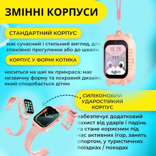 Смарт годинник дитячий A1 з відеодзвінком HD-камерою та GPS 2 змінних корпуса в комплекті Рожевий (KW2-A1-Pink)