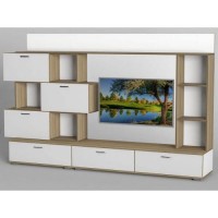 Стінка в вітальню Тиса Мебель Вітальня-224 Сонома Білий 1620x450x2580 мм Стінка в вітальню Тиса Мебель Вітальня-224 Сонома Білий 1620x450x2580 мм