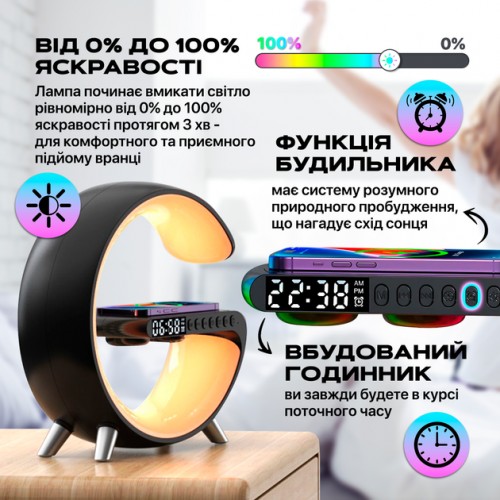 Лампа-нічник Digital 5 в 1 GGB RGB XXL з бездротовою зарядкою 15W та Bluetooth колонкою Чорний (NH-69) Лампа-нічник Digital 5 в 1 GGB RGB XXL з бездротовою зарядкою 15W та Bluetooth колонкою Чорний (NH-69)