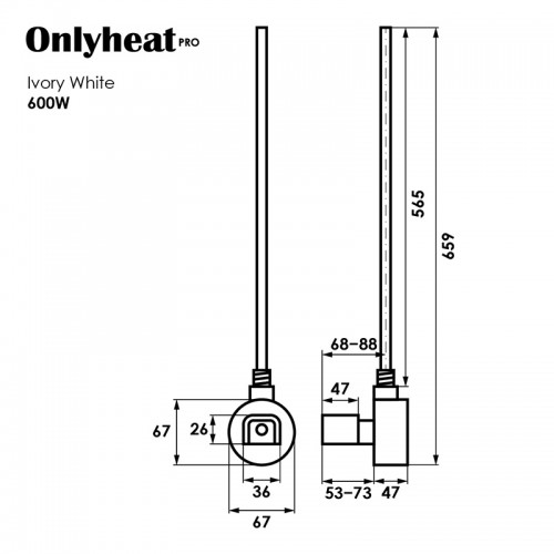 ТЕН OnlyHeat Ivory White Pro 0,6 кВт (прихований монтаж)