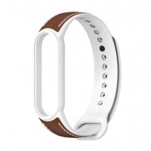 Ремінець для Xiaomi Mi Band 5 | 6 силікон + шкіра MiJobs Коричнево Білий (1540704)
