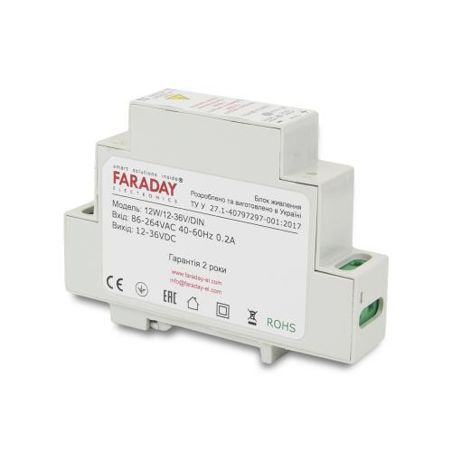 Блок живлення Faraday Electronics 12 Вт DIN/12-36 В для кріплення на DIN рейку