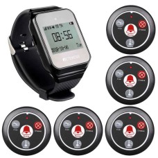 Система виклику офіціанта бездротова з чорним годинником - пейджером Retekess TD108 + 5 чорних кнопок (з кнопкою КАЛЬЯН)