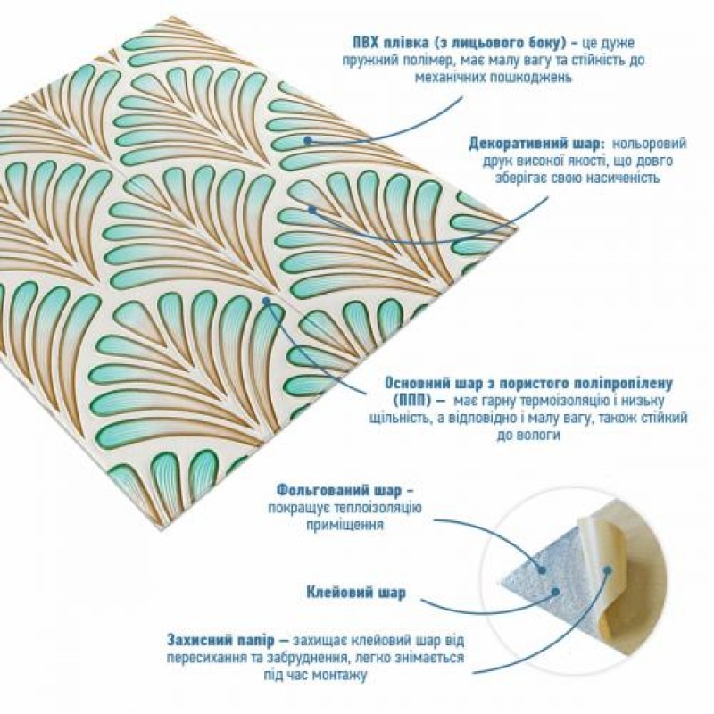 Панель стінова 3D 700х770х4мм коричнево-зелений візерунок (D) Sticker Wall SW-00001988