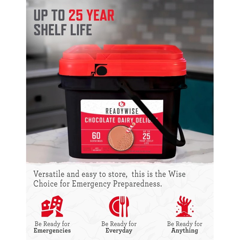 Шоколадне молоко сублімоване з великим терміном придатності до 25 років Ready Wise, 60 порцій