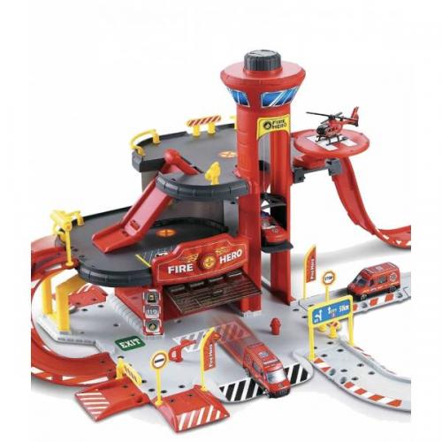 Ігровий набір пожежника Combuy Гараж для машинок з парковкою та ліфтом на 3 поверхи  Ігровий набір пожежника Combuy Гараж для машинок з парковкою та ліфтом на 3 поверхи