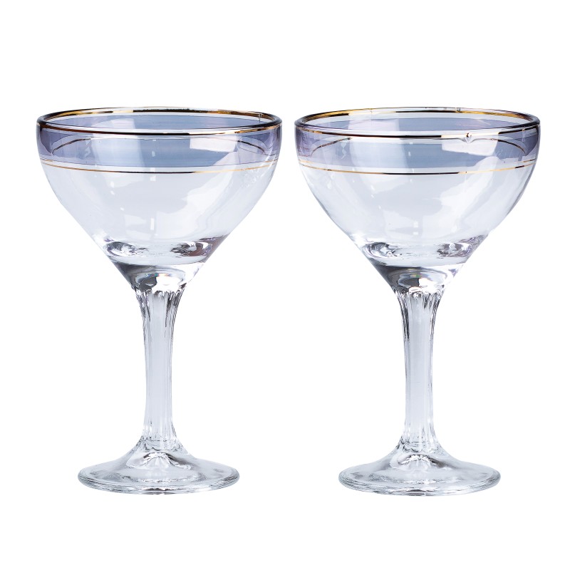 Набір бокалів для коктейлів фігурних TS Kitchen на високій ніжці 2 штуки по 290 мл синій (HP545)