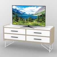 Тумба під телевізор Тиса Мебель ТВ-411 Дуб сонома Білий 73x44x156 см