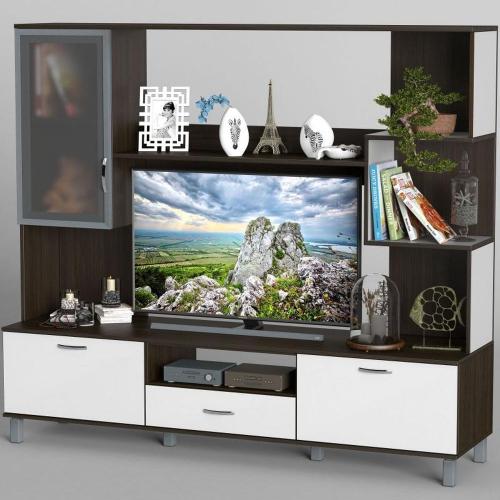 Стінка в вітальню Тиса Мебель Вітальня-43 Венге Білий 1600x450x1800 мм Стінка в вітальню Тиса Мебель Вітальня-43 Венге Білий 1600x450x1800 мм