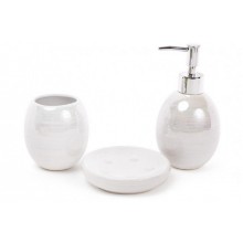 Набір для ванної кімнати 3 предмети Білий перламутр (дозатор, склянка, мильниця) BonaDi 851-239