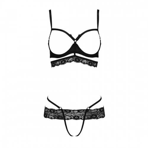 Комплект білизни зі стреп Passion SARIA SET L/XL Black, відкритий доступ, відкрита чашка, мереживо в інтернет супермаркеті PbayMarket!