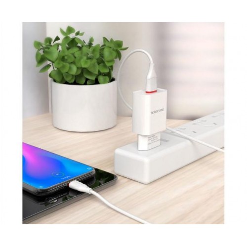 Мережеве заряджання Borofone BA20A 2.1A адаптер 1 USB + кабель Type C Білий Мережеве заряджання Borofone BA20A 2.1A адаптер 1 USB + кабель Type C Білий