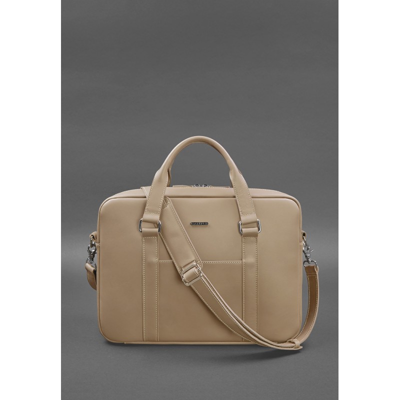 Шкіряна сумка для ноутбука та документів світло-бежева BlankNote