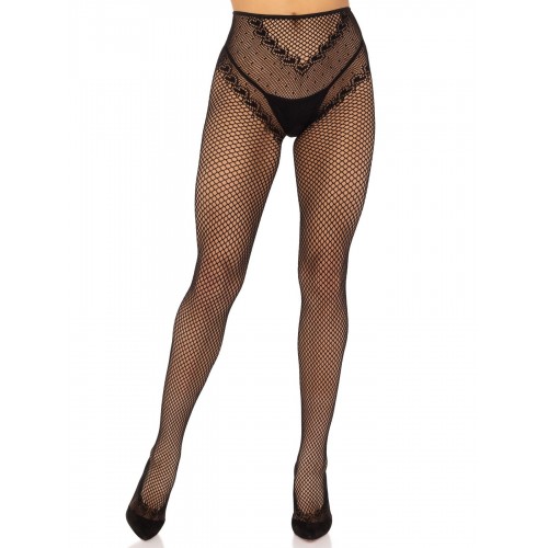 Панчохи Leg Avenue Crotchless Net Tights with Heart Backseam Black One Size