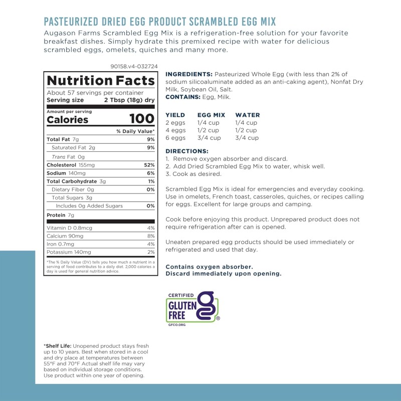 Сублімовані яйця для приготування омлету з великим терміном придатності 10 років Augason Farms, 57 порцій