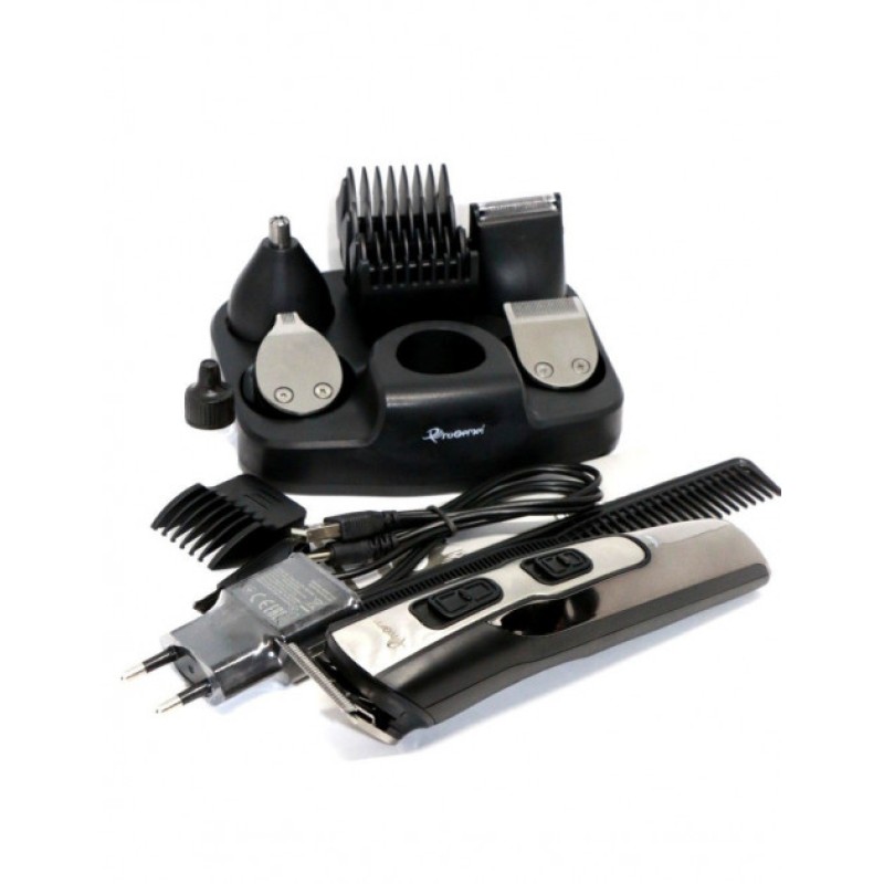Стайлер тример акумуляторний 10 в 1 машинка для стрижки волосся бритва гоління GEMEI GM-592 PRO Чорно-сірий