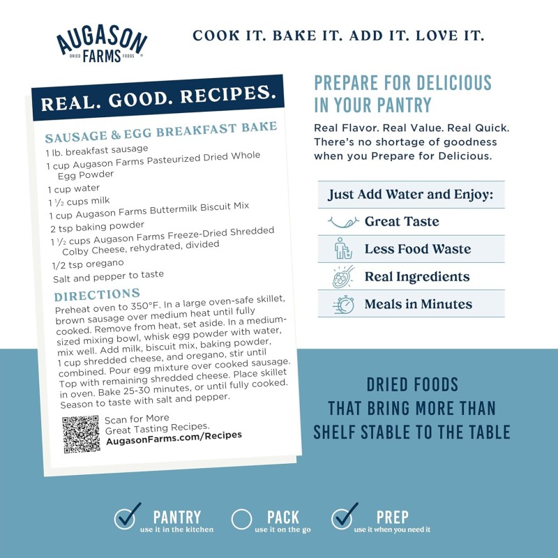 Тертий сир колбі з великим терміном придатності 30 років Augason Farms, сублімований, 30 порцій