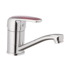 Змішувач для умивальника Haiba MAGIC 004 з червоною ручкою (вилив 15 см) (HB0690)