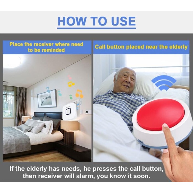 Кнопка виклику медсестри, персоналу бездротова Retekess TH004, до 80 метрів, 38 мелодій