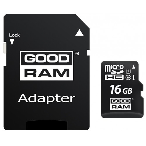 Карта пам'яті GoodRam microSDHC 16GB Class 10 UHS I (M1AA-0160R12) + SD адаптер (6440798)