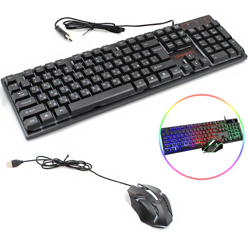 Ігрова клавіатура KeyBoard HK-6300TZ та мишка з RGB підсвічуванням Black