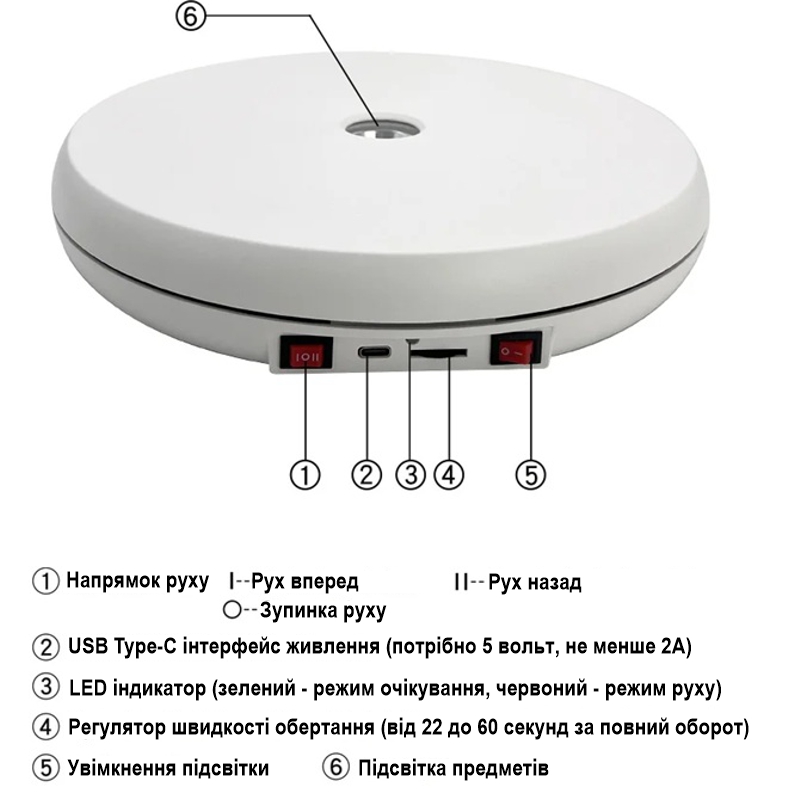 Автоматичний поворотний стіл з регулюванням швидкості обертання Heonyirry C250, діаметр 25 см, білий