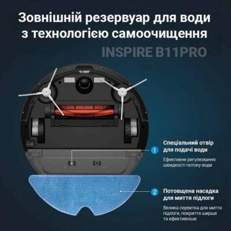Потужний робот-пилосос з функцією вологого прибирання Inspire B11 PRO Black