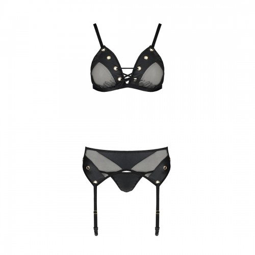 Комплект білизни Passion NESSY SET L/XL black, бюстгальтер, пояс для панчіх, стрінги в інтернет супермаркеті PbayMarket!