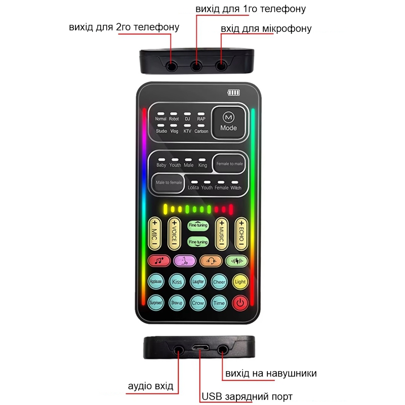 Змінювач голосу з 16-ма режимами зміни голосу та 8 звуковими ефектами Voice Changer I9