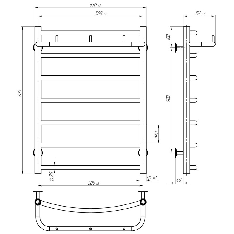 Рушникосушарка електрична Класік N П7 500х700 Deffi Білий WD03 (C.KN.70.50.7.E.W.L.1)