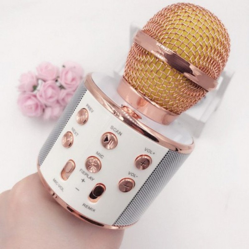 Бездротовий Bluetooth караоке мікрофон зі зміною голосу WSTER WS-858 Рожевий Original Rose Gold