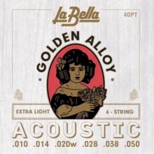 Струни для акустичної гітари La Bella 40PT 80/20 Golden Alloy Acoustic Guitar Strings Extra Light 10/50