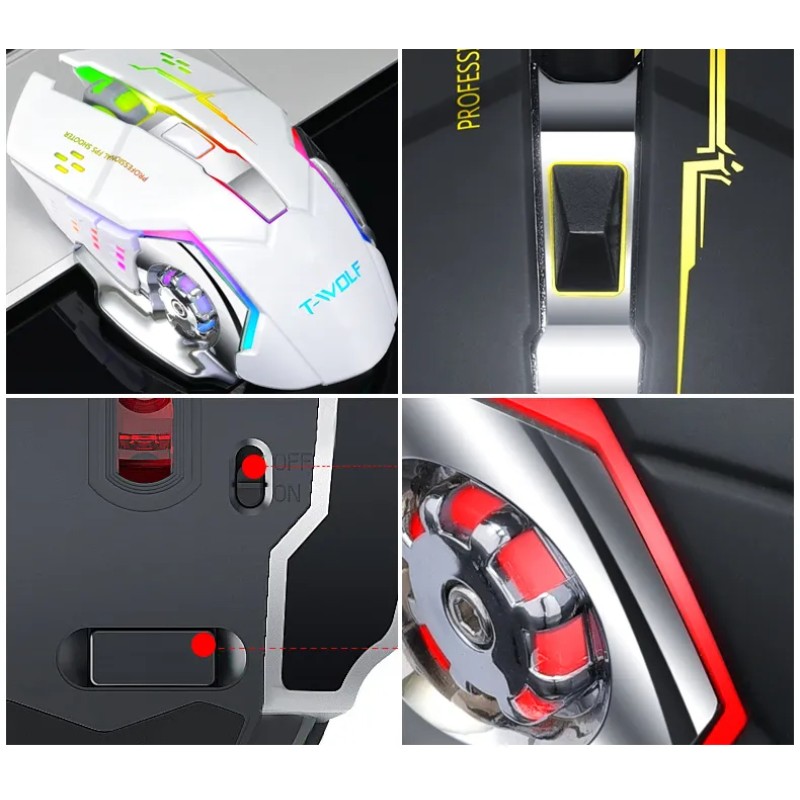 Миша бездротова, безшумна ігрова T-Wolf Q13 з акумулятором та підсвічуванням 2,4G+Bluetooth