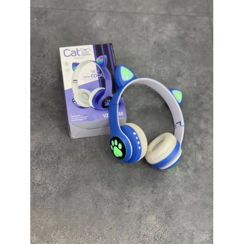 Повнорозмірні навушники бездротові Cat Headset M23 Bluetooth з RGB підсвічуванням та котячими вушками Blue