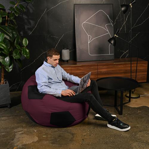 Крісло мішок М'яч Оксфорд 120см Студія Комфорту Великий Бордовий + Чорний