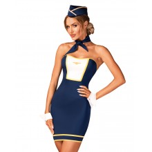 Еротичний костюм стюардеси Obsessive Stewardess uniform XS/S, blue, сукня, пілотка, шарф, манжети
