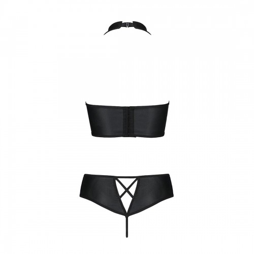 Комплект з еко-шкіри Nancy Bikini black L/XL - Passion, бра та трусики з імітацією шнурівки в інтернет супермаркеті PbayMarket!