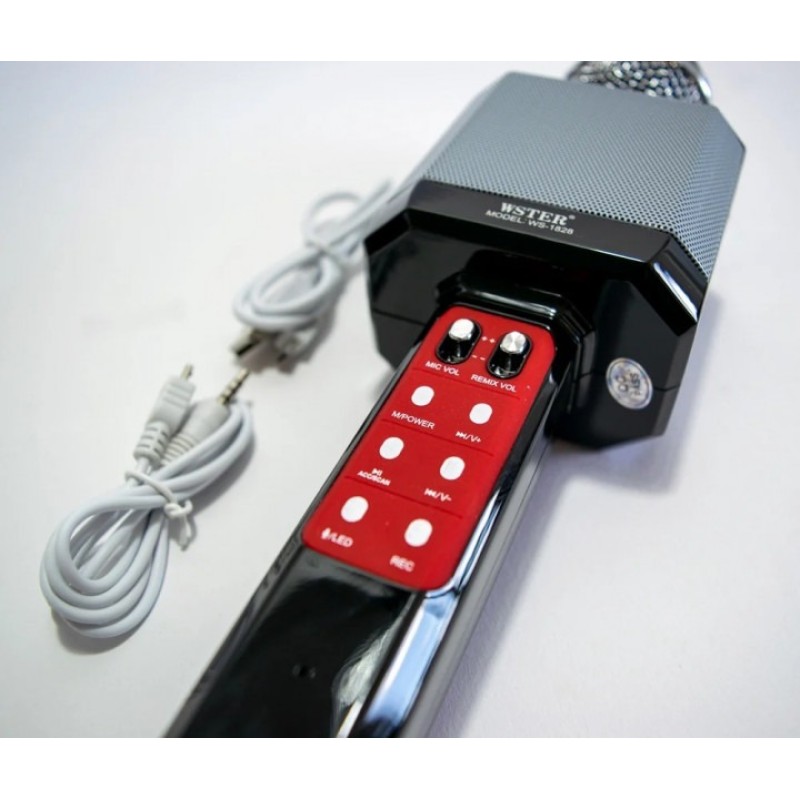 Мікрофон-караоке бездротовий WSTER WS-1828 White із функцією зміною голосу Чорний із сріблястим