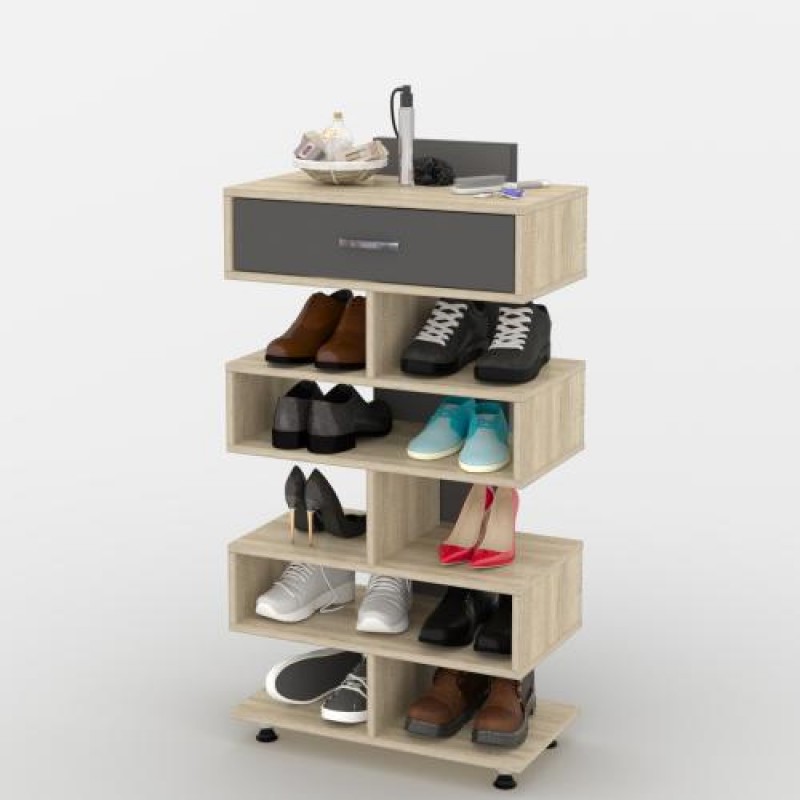 Стелаж для взуття Тиса Мебель ТО-216 Дуб сонома Графіт 114.2x60 см