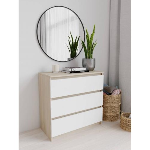 Комод з трьома ящиками Меблева Площа Дуб сонома + Білий (80х40х76 см) Комод з трьома ящиками Меблева Площа Дуб сонома + Білий (80х40х76 см)