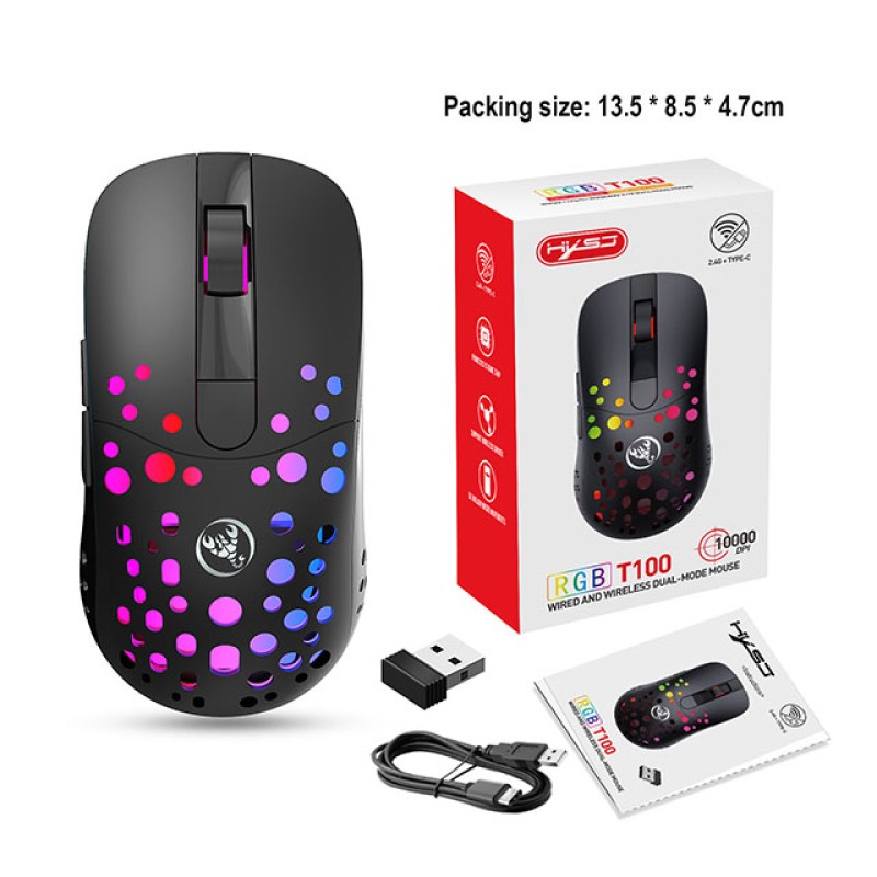 Миша бездротова ігрова з акумулятором та підсвічуванням 2.4 gHz HYSJ Т100 E-Sports Black