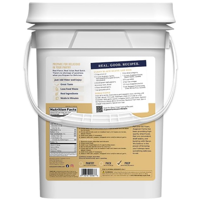 Сублімована чорна квасоля з великим терміном придатності до 30 років Augason farms, 236 порцій