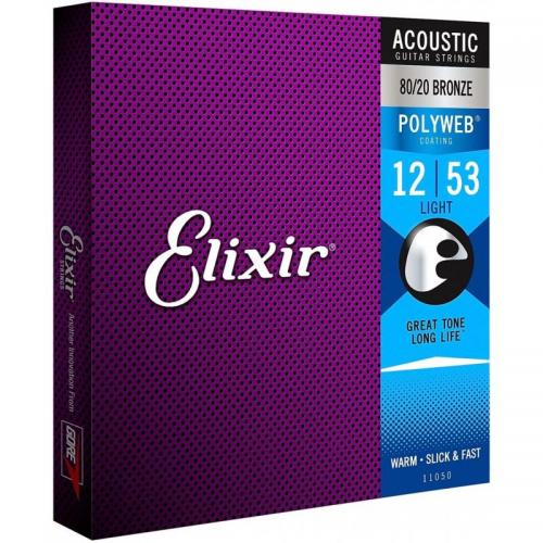Струни для акустичної гітари 6 шт Elixir 11050 Polyweb 80/20 Bronze Acoustic Light 12/53 Струни для акустичної гітари 6 шт Elixir 11050 Polyweb 80/20 Bronze Acoustic Light 12/53