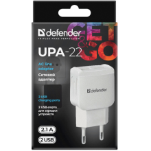 Зарядний пристрій Defender UPA-22 White, 2xUSB, 2.1A (83580) (6505068) Зарядний пристрій Defender UPA-22 White, 2xUSB, 2.1A (83580) (6505068)