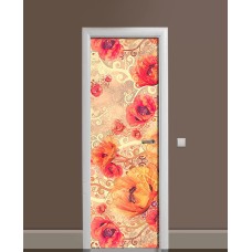 Наклейка на двері Zatarga «Макове навалення» 650х2000 мм вінілова 3Д наклейка декор самоклеюча